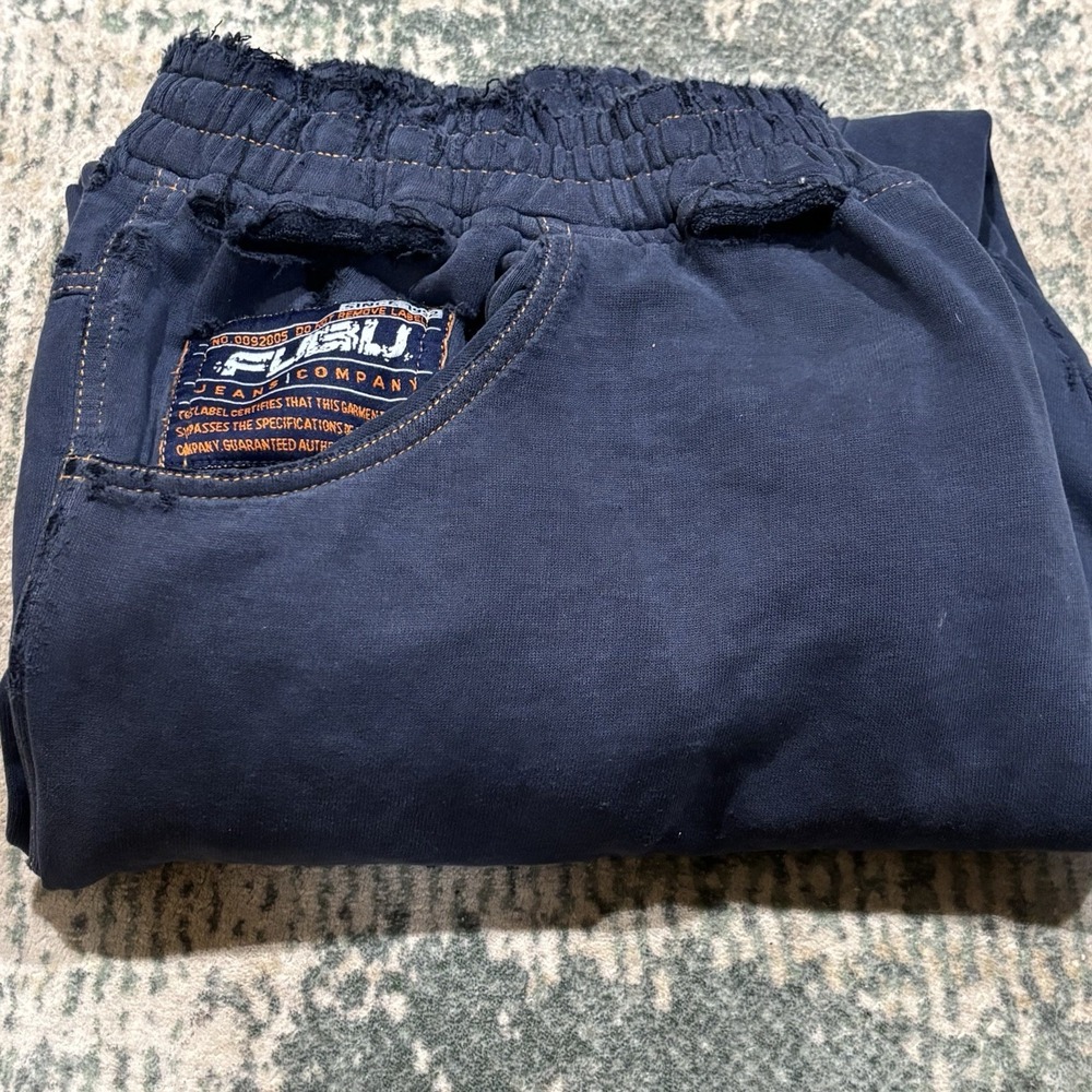 Vintage 90s/Y2K FUBU Sweatpants Thrashed Baggy Fleece Navy XXL
